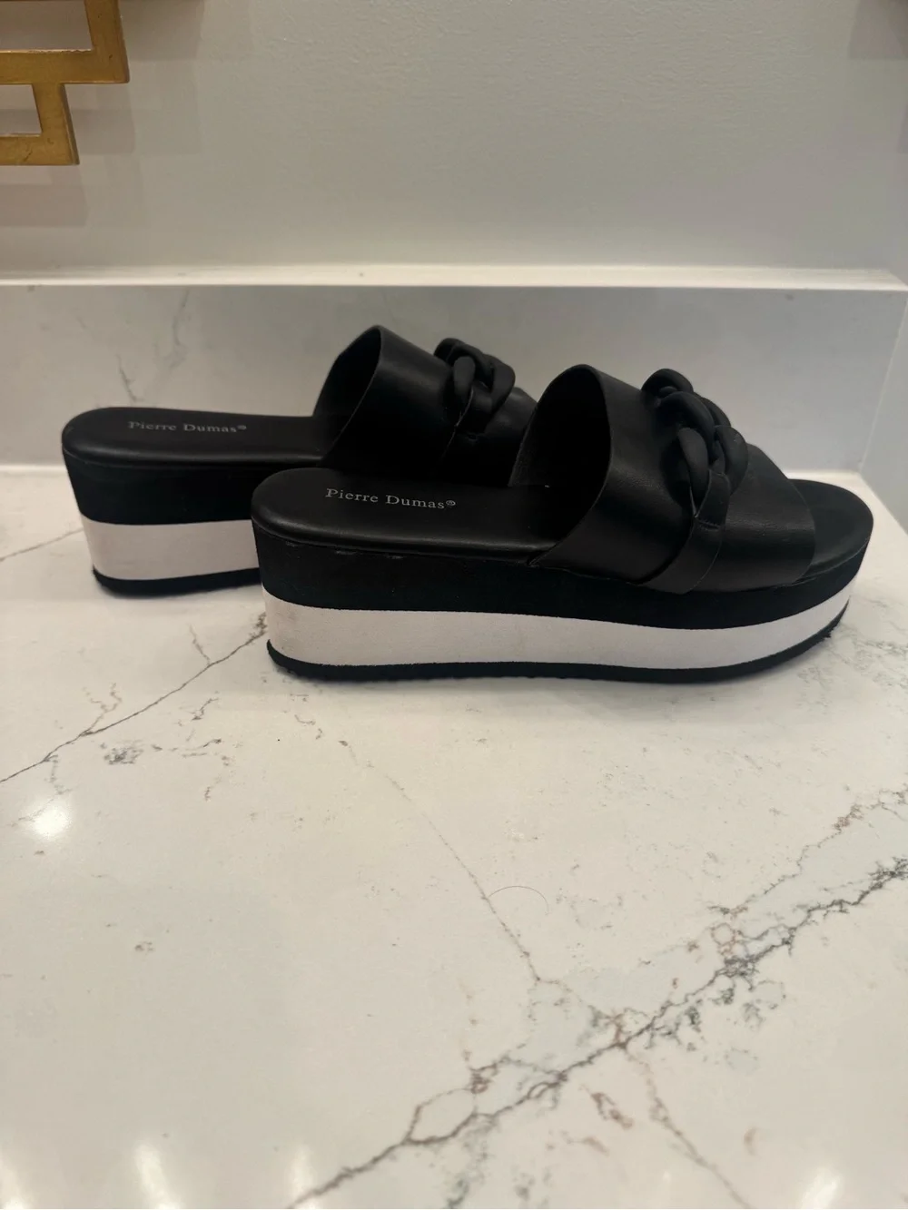 Women’s Pierre Dumas Black Platform Slide Sandals Wedges Size 6.5